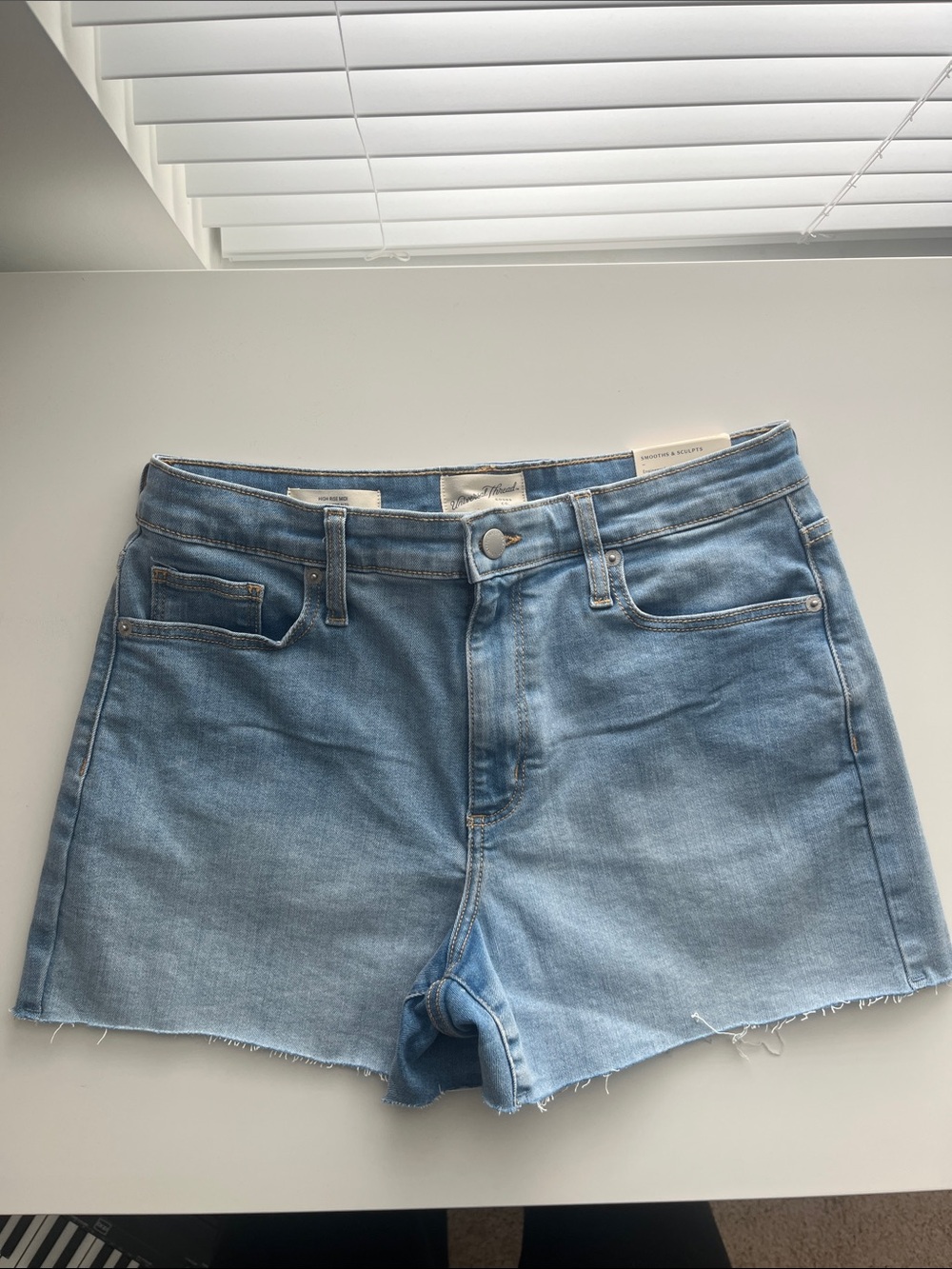 Universal Thread High-Rise Midi Light Wash Denim Cutoff Shorts